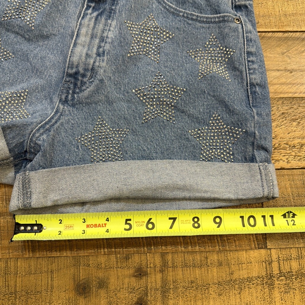 Hot Topic Blue Denim High Waisted Shorts Rhinestone Stars Junior's Size 5 (27"W) - Picture 12 of 16
